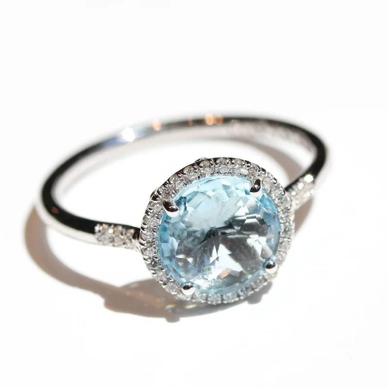 diamond eternity rings for women-Sky Blue Topaz Halo Ring