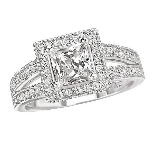 princess cut engagement rings-Halo Semi-Mount Diamond Ring