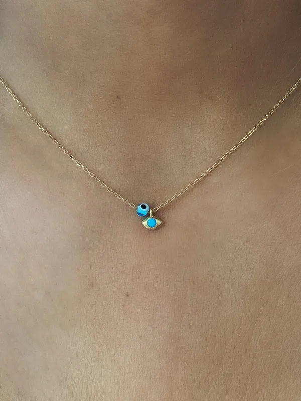 summer necklaces for women-Mini Turquoise Evil Eye Necklace