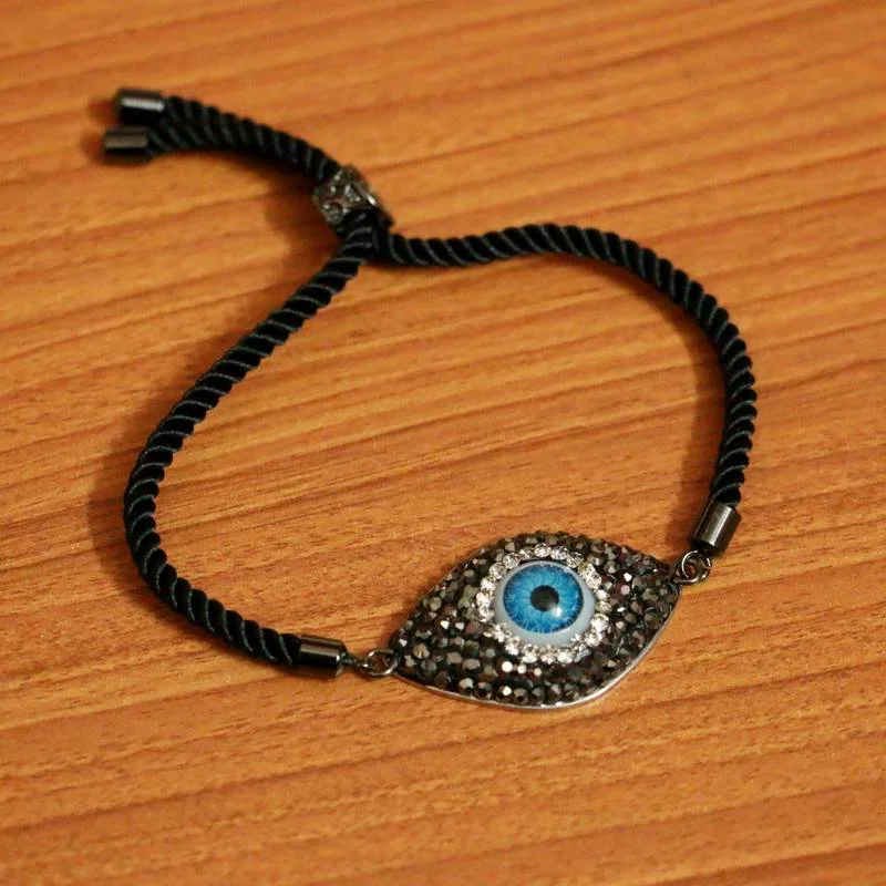 silver bracelets for women-BLACK EVIL EYE ADJUSTABLE STRING BRACELET