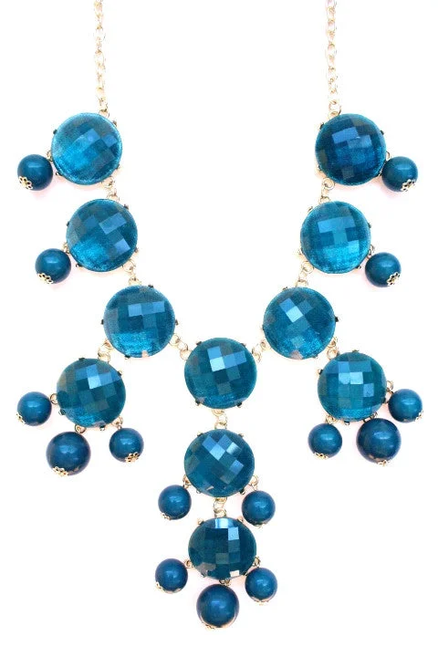 diamond necklaces for women-Bubble JEWELED Statement Necklace- Teal