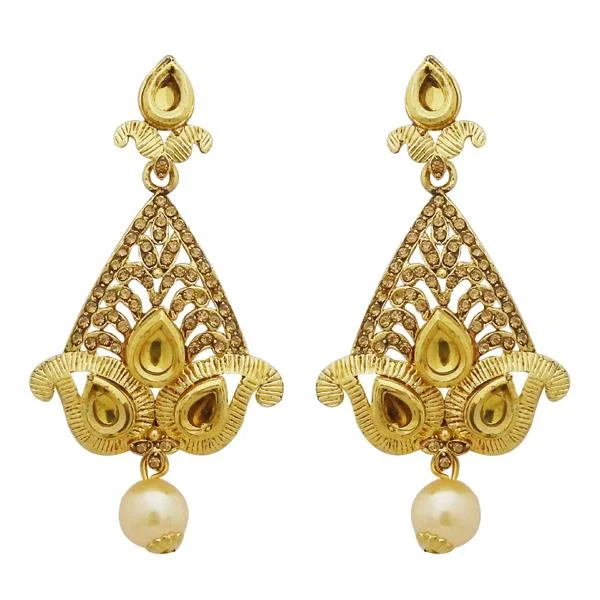 silver hoop earrings for women-Jheel Gold Plated Stone Pearl Drop Dangler Earrings - 2900232A