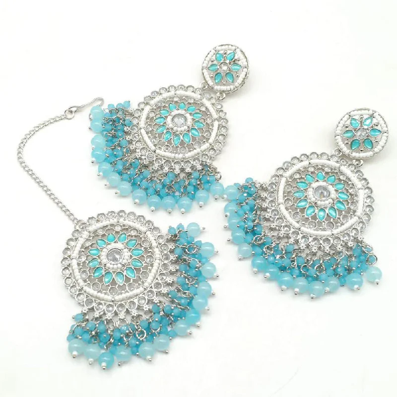 casual earrings for women-Manisha Jewellery Silver Plated Crystal Stone Earrings With Mangtikka