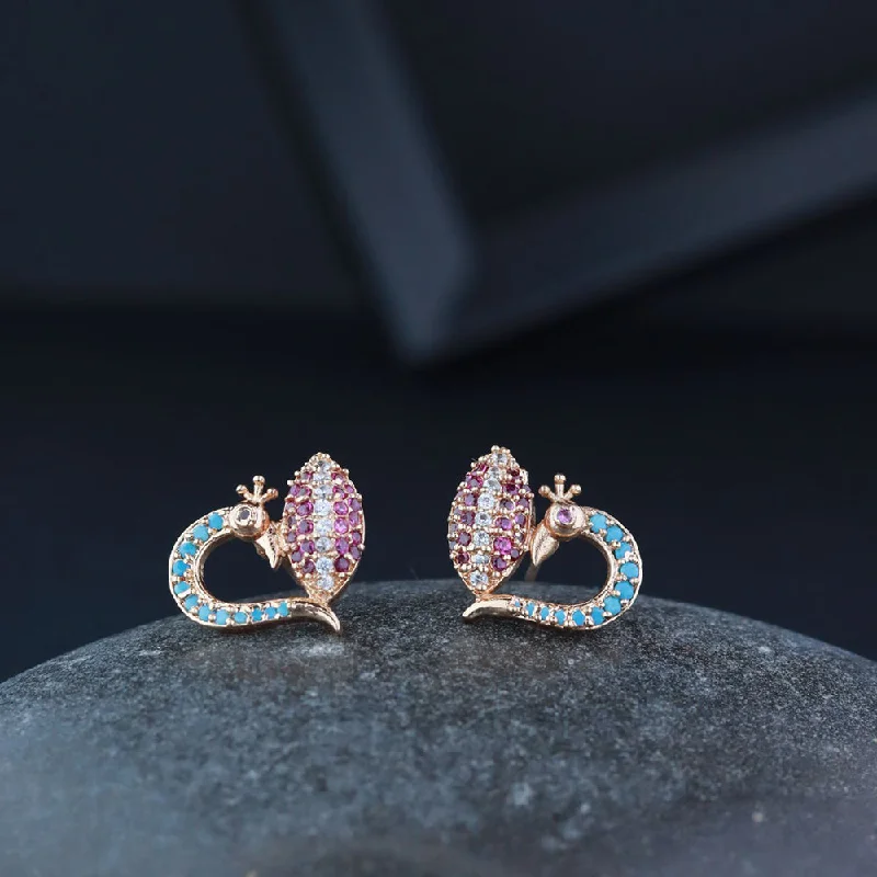 vintage hoop earrings for women-Etnico Valentine's Special Rose Gold Plated Glittering Crystal AD Stone Studs Earrings for Women & Girls (E3085)