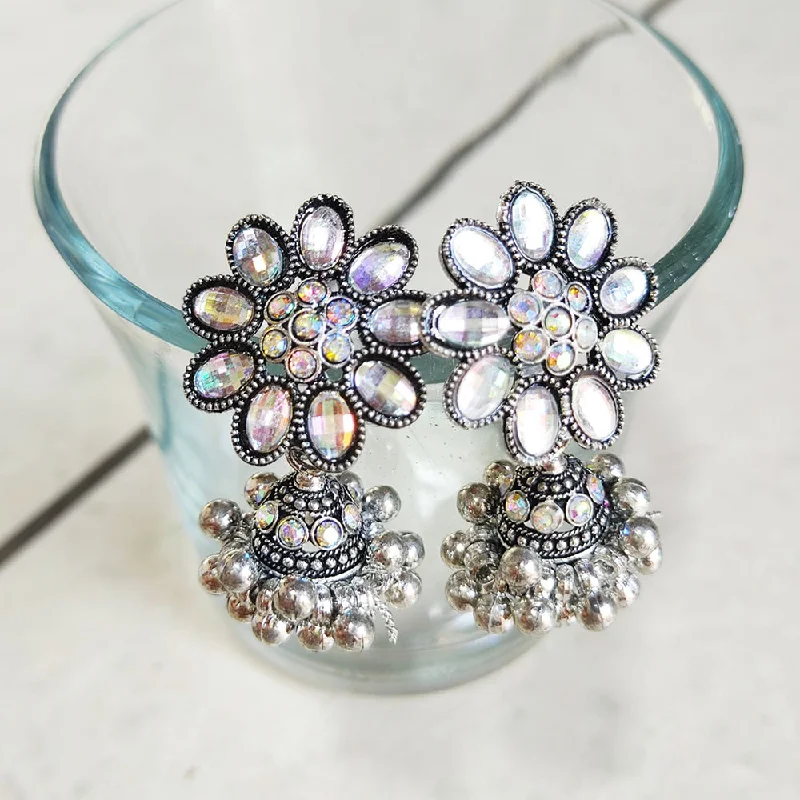 bold earrings for women-H K Fashion Silver Plated Crystal Stone Jhumki Earrings