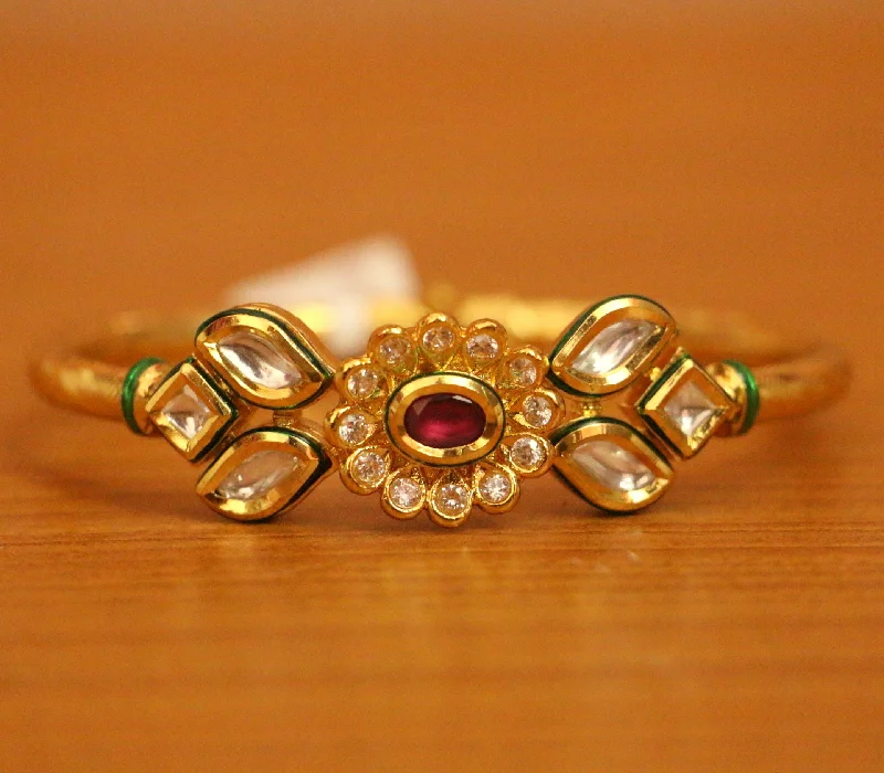 affordable bangles for women-RUBY KUNDAN POLKI MEENAKARI OPENABLE BRACELET