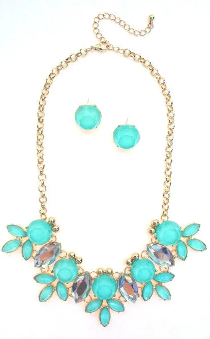 simple necklaces for women-Crystal Statement Necklace- Mint