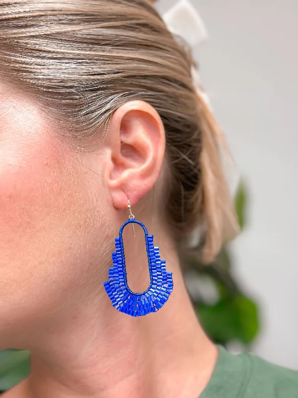 gold hoop earrings for women-Bold Seed Bead Dangle Earrings - Blue