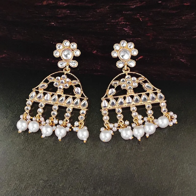 trendy stud earrings for women-Kriaa Gold Plated White Beads and Kundan Dangler Earrings - 1316373A