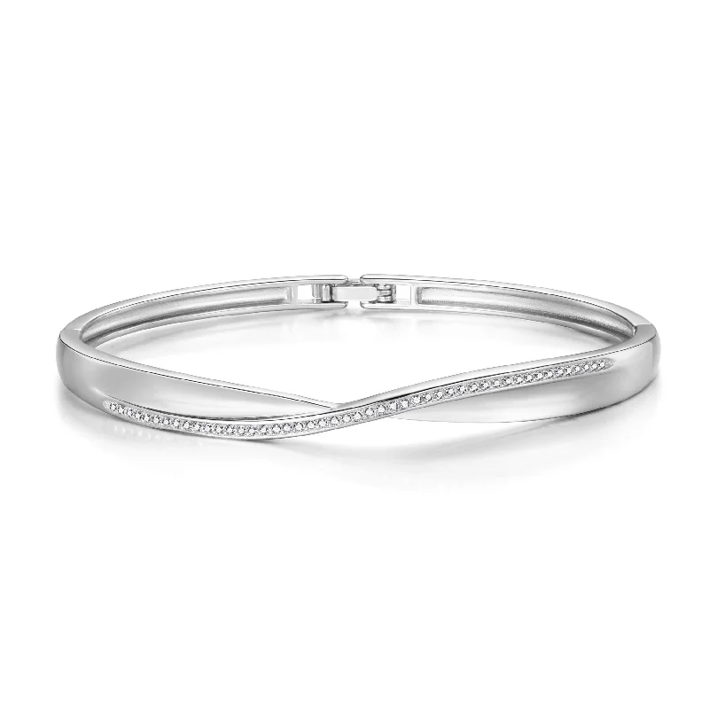 diamond bracelets for women-Silver Plated Arc Bangle Created with Zircondia® Crystals (7 Inch)