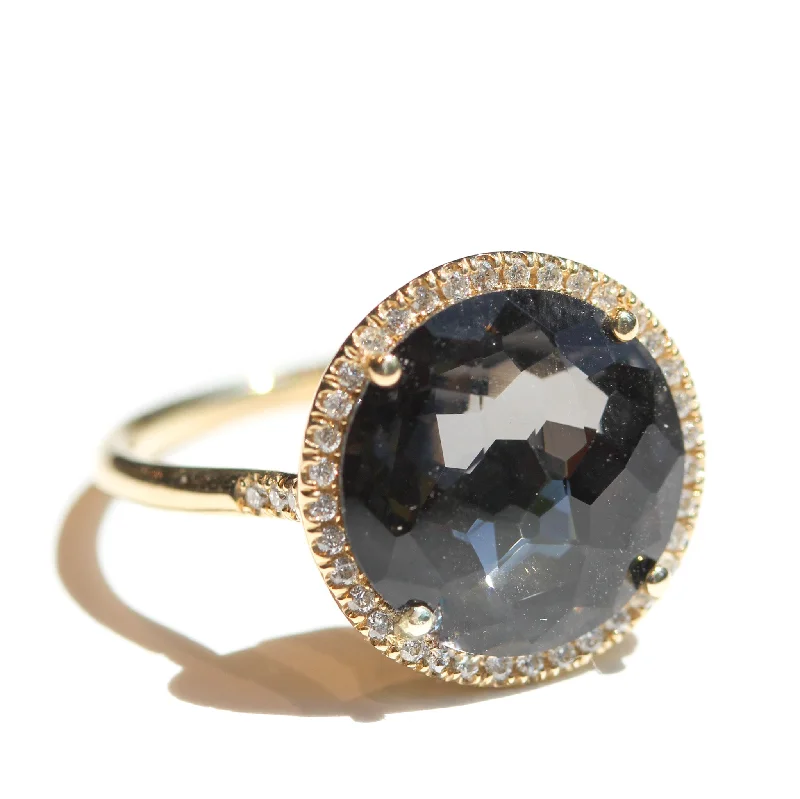 bridal rings for women-Black Night Topaz Halo Ring