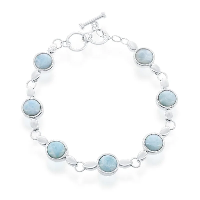 beaded bracelets for women-Sterling Silver Round Bezel-Set Larimar Linked Toggle Bracelet