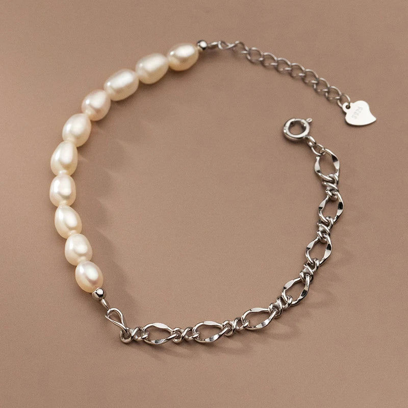 cuff bangles for women-Baroque Pearl Chain Link Bracelet