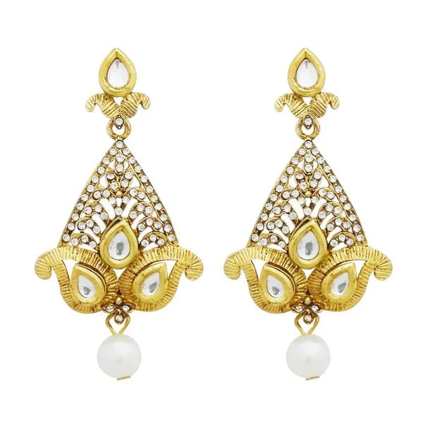 stud and hoop earrings for women-Jheel Gold Plated Stone Pearl Drop Dangler Earrings - 2900232B