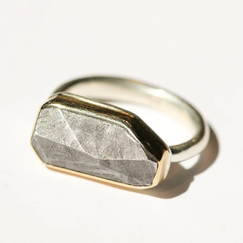 high-end rings for women-Faceted Meteorite Ring