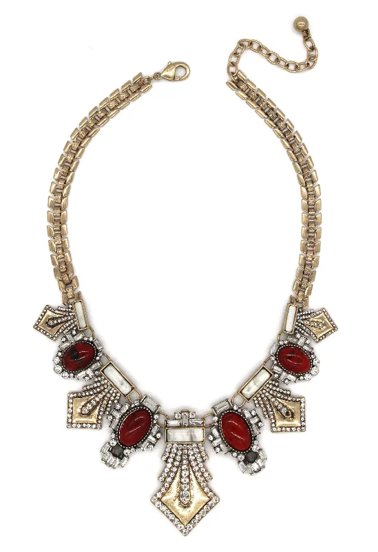 bohemian necklaces for women-Angelina Crystal Embellished Statement Necklace