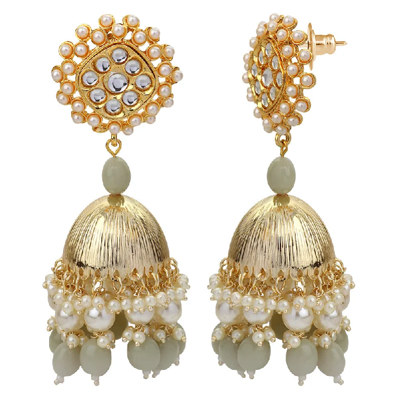 gemstone earrings for women-Mahi Gold Plated Light Grey and White Artificial Pearls Indian Traditiol Jhumka Earring for Women (ER1109816GLGry)