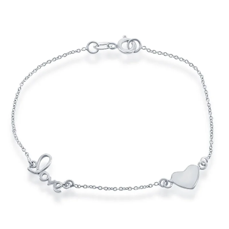 luxury bracelets for women-Classic Women's Bracelet - Sterling Silver Heart and LOVE | S-4925