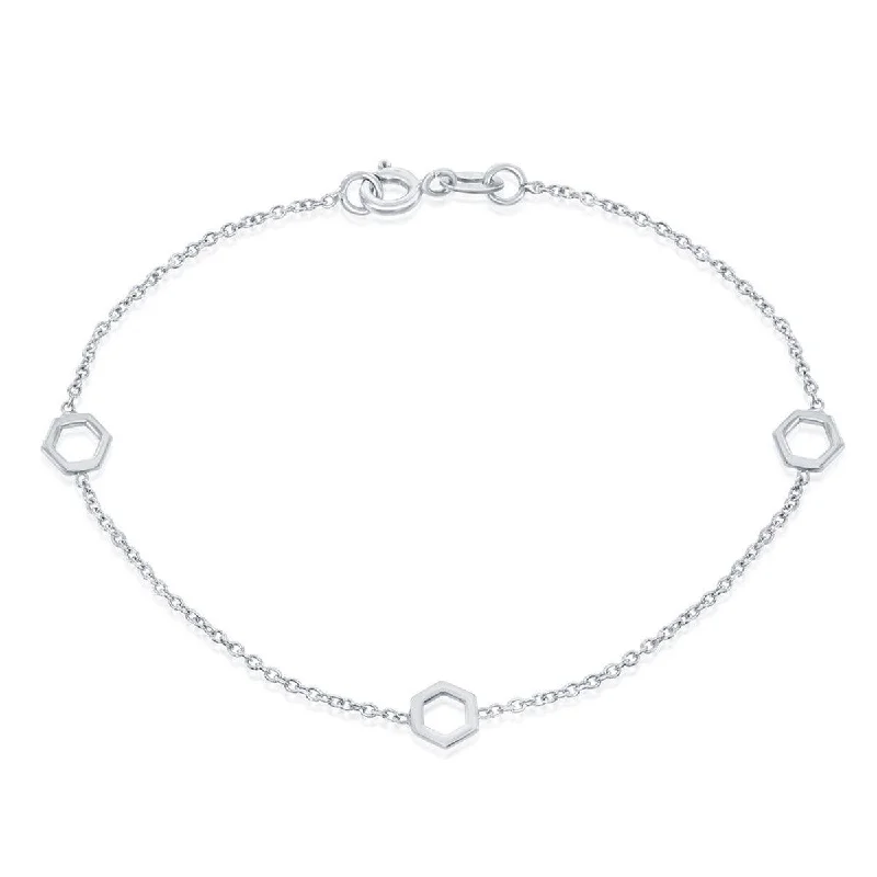 friendship bracelets for women-Classic Women's Bracelet - Sterling Silver Open Hexagon | S-4968