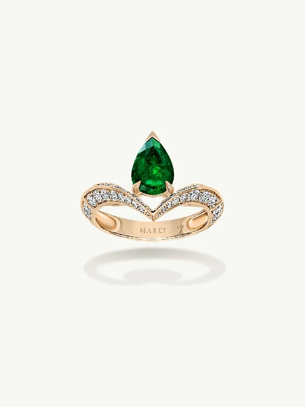 radiant diamond rings for women-Dorian Floating Teardrop-Shaped Emerald Engagement Ring In 18K Yellow Gold