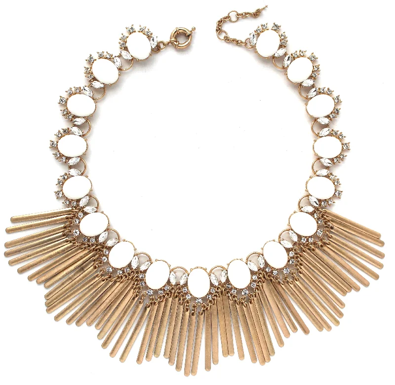 designer necklaces for women-Boho Fringe Envy Statement Necklace- White