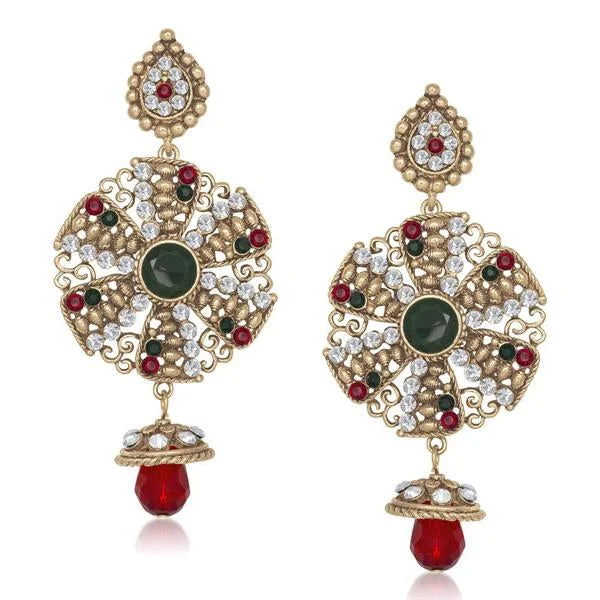 multi-colored earrings for women-Tip Top Fashions Stone Antique Gold Plated Dangler Earrings - 1305517