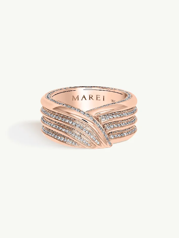 high-end rings for women-Pharaoh II Pavé-Set Brilliant White Diamond Ring In 18K Rose Gold