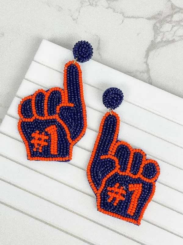 affordable diamond earrings for women-#1 Go Team Foam Finger Beaded Dangle Earrings - Navy & Orange