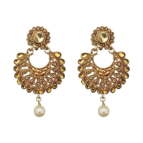 statement earrings for women-Kriaa Gold Plated Austrian Stone Pearl Dangler Earrings - 1309622