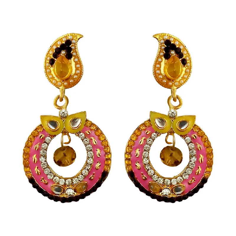 elegant drop earrings for women-Kriaa Gold Plated White Austrian Stone And Meenakari Dangler Earrings