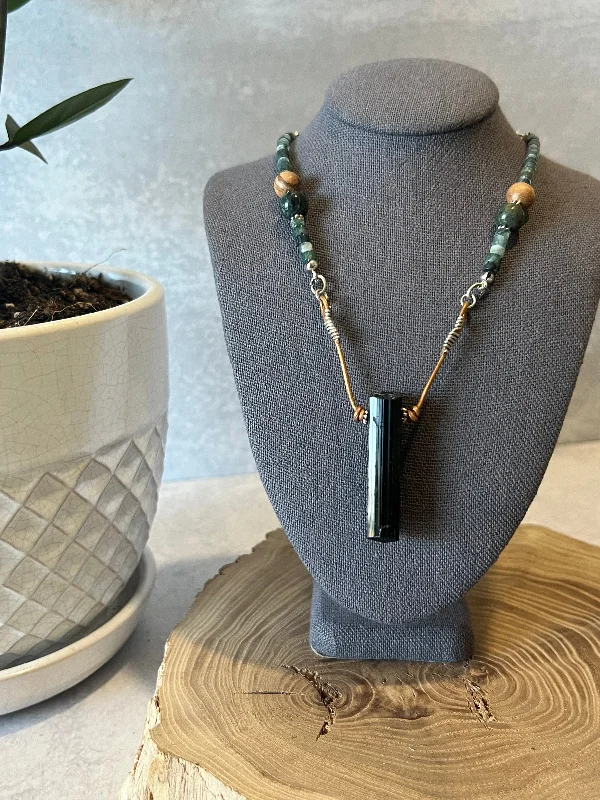 summer necklaces for women-Green and Black Tourmaline Muse