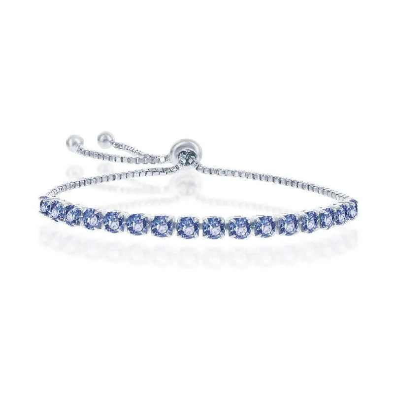 affordable bangles for women-Sterling Silver Sapphire "December" Swarovski Element Bracelet