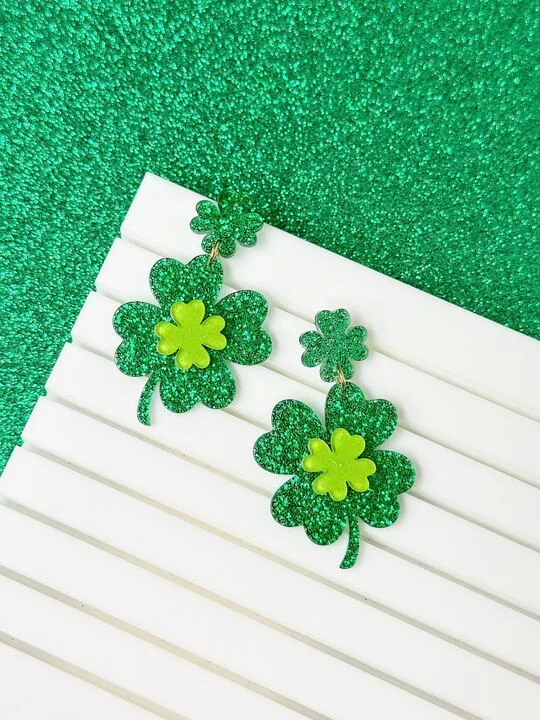 colorful earrings for women-Shimmering Lucky Clover Dangle Earrings