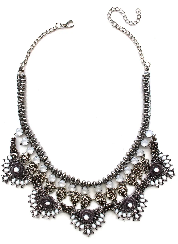 luxury necklaces for women-Silver Diamante Statement Necklace