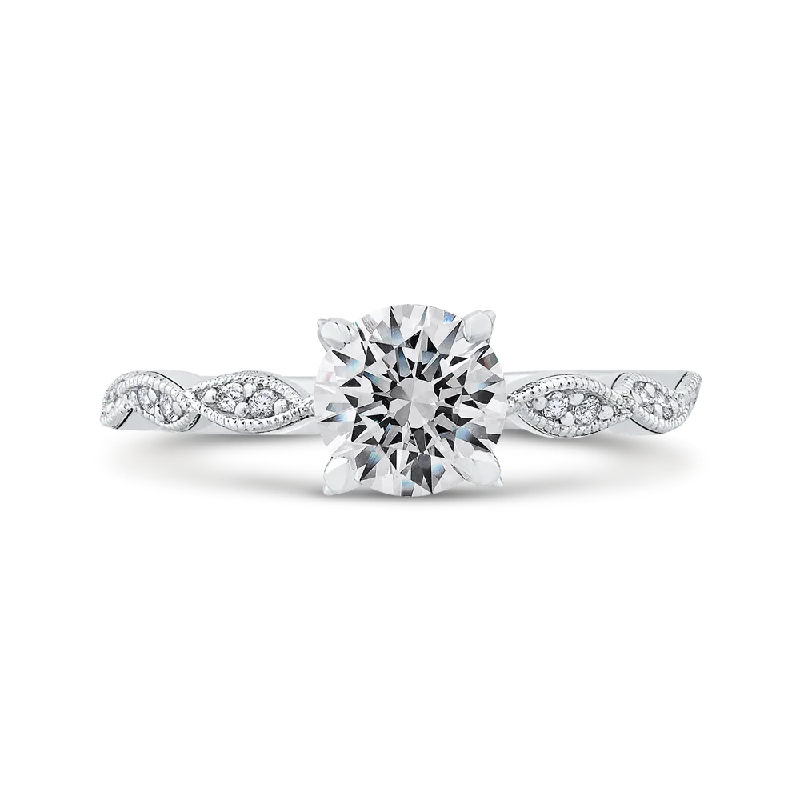 designer engagement rings-14K White Gold Round Diamond Floral Engagement Ring (Semi Mount)