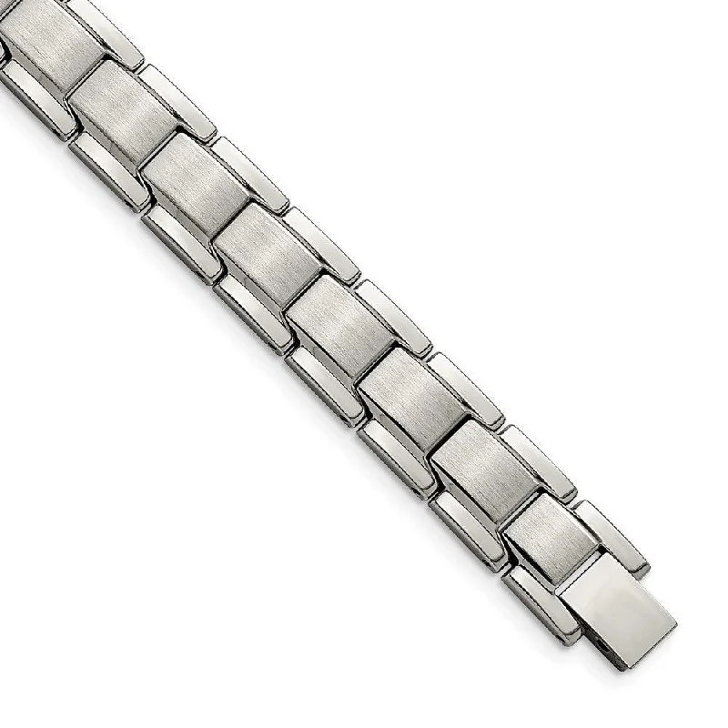 boho-style bracelets for women-Stainless Steel Brushed and Polished 8.25in Link Bracelet