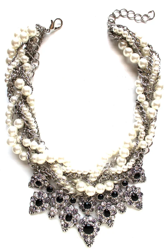 high-end necklaces for women-Luxe Pearls & Chains Crystal Statement Necklace