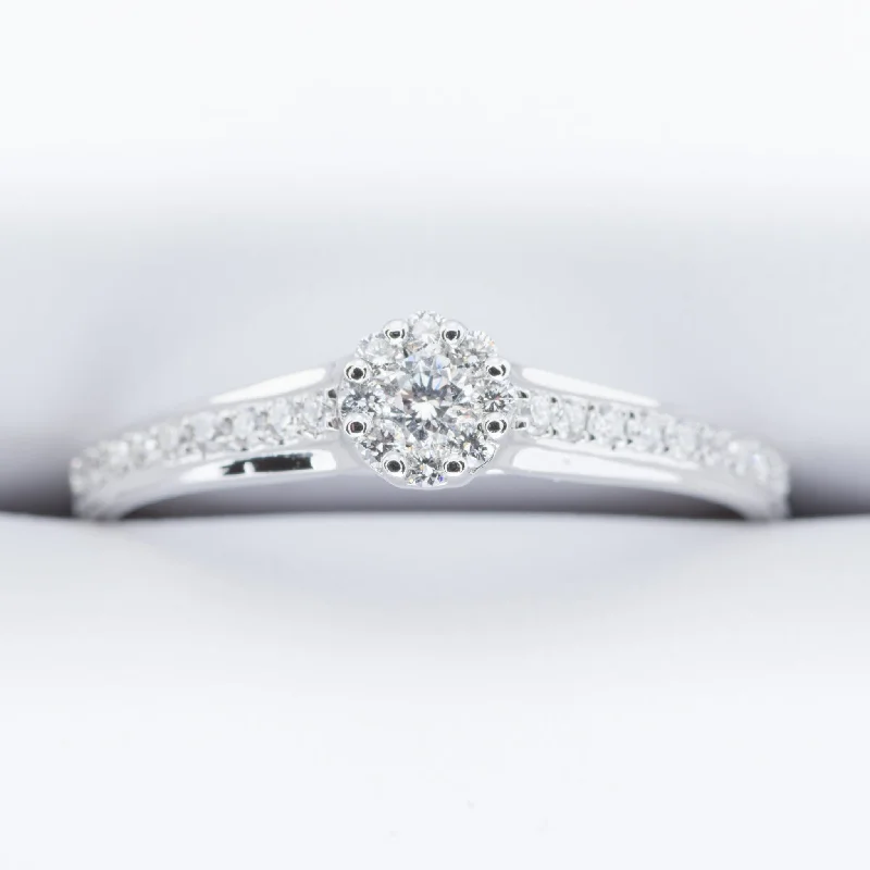 heart-shaped engagement rings-18ct White Gold .25ct Cluster with Diamond set Shoulders