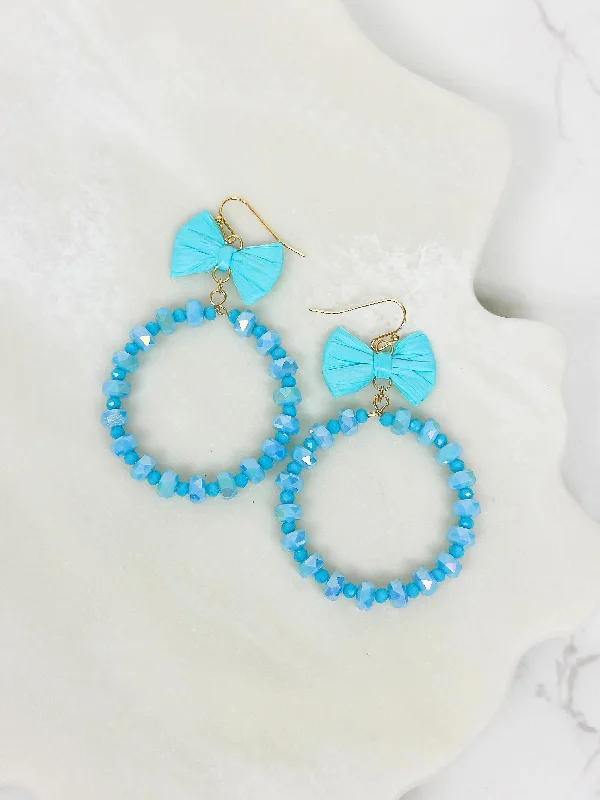 luxurious pearl drop earrings for women-Bow Post Open Dangle Earrings - Turquoise