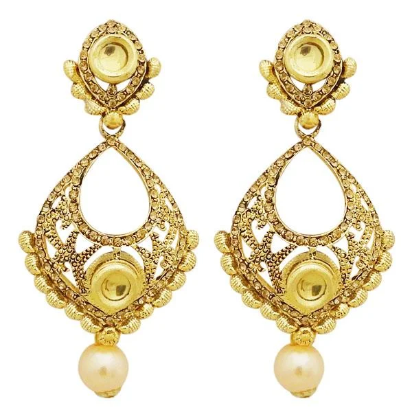 colorful gemstone earrings for women-Jheel Austrian Stone Pearl Drop Dangler Earrings - 2900217A