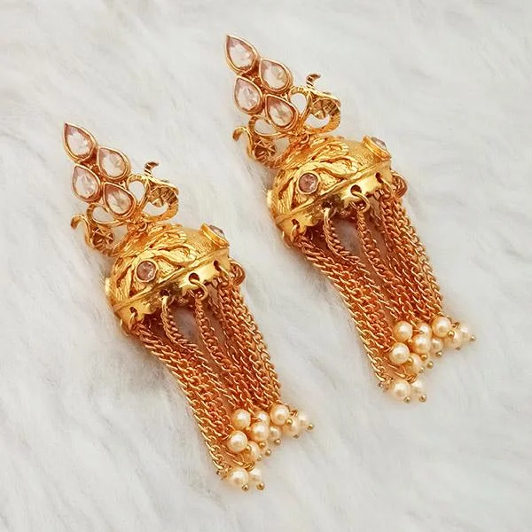 stylish silver earrings for women-Kriaa AD Stone Gold Plated Pearl Drop Jhumki Earrings - 1312946