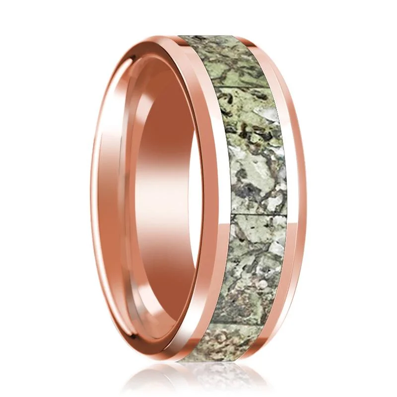 diamond wedding rings for women-ECHO | 14K Rose Gold Green Dinosaur Bone Inlay