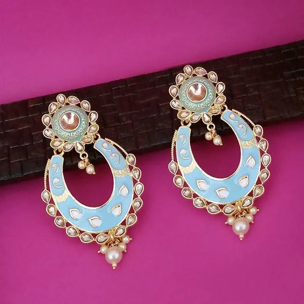 elegant earrings for women-Kriaa Blue Meenakari Kundan Dangler Earrings - 1316327A