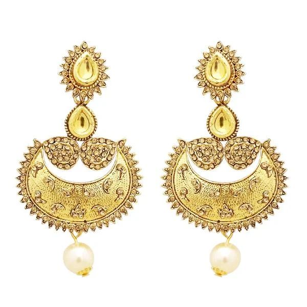 stunning earrings for brides-Jheel Austrian Stone Gold Plated Pearl Drop Dangler Earrings - 2900206A