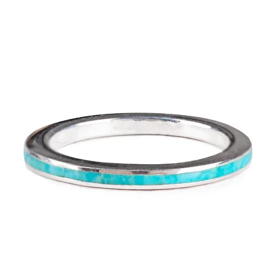 classic rings for engagement-Turquoise Inlay Eternity Band