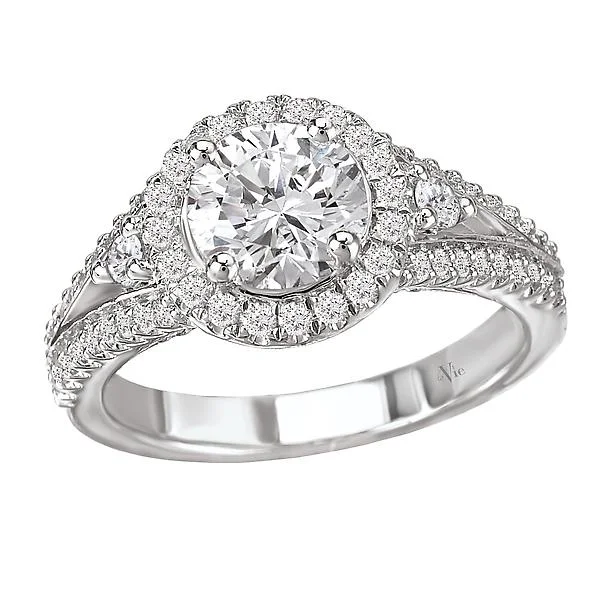 two-tone engagement rings-Halo Semi-Mount Diamond Ring