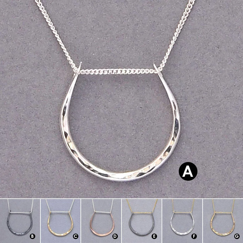 affordable silver necklaces for women-Hammered Horseshoe Necklace (N1015)