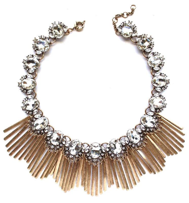 pearl necklaces for women-Boho Fringe Envy Statement Necklace- Crystal