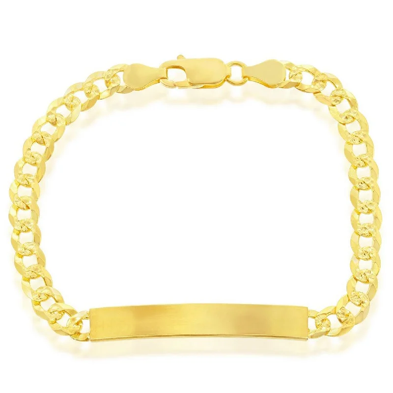 unique bangles for women-Classic Men's Bracelet - Gold Plated Sterling 5mm Pave Curb Chain ID | S-5124-GP