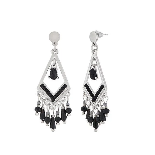 bridal earrings for women-Urthn Black Stone Silver Plated Dangler Earrings - 1312512B